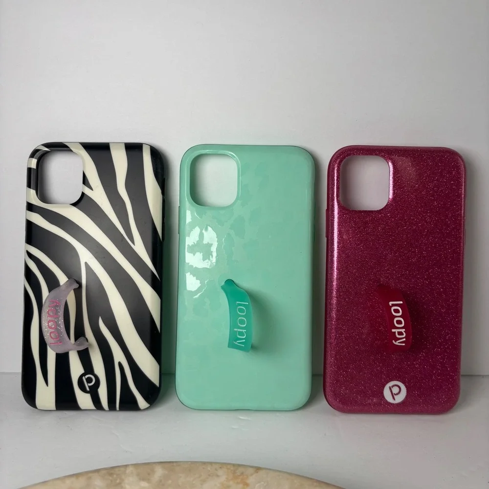 Loopy iPhone 11 ? Phone Case Bundle 3pk‎ Zebra Mint Leopard Sparkly Pink Loop
